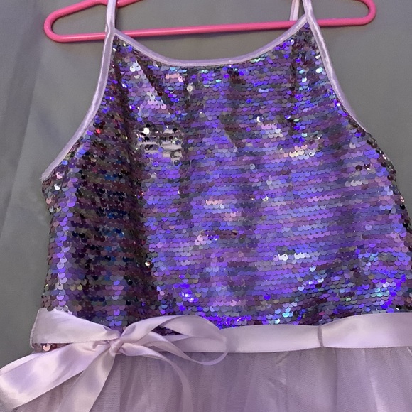 Girls size 8 light lilac with flip sequin top and a satin ribbon. - Picture 2 of 6